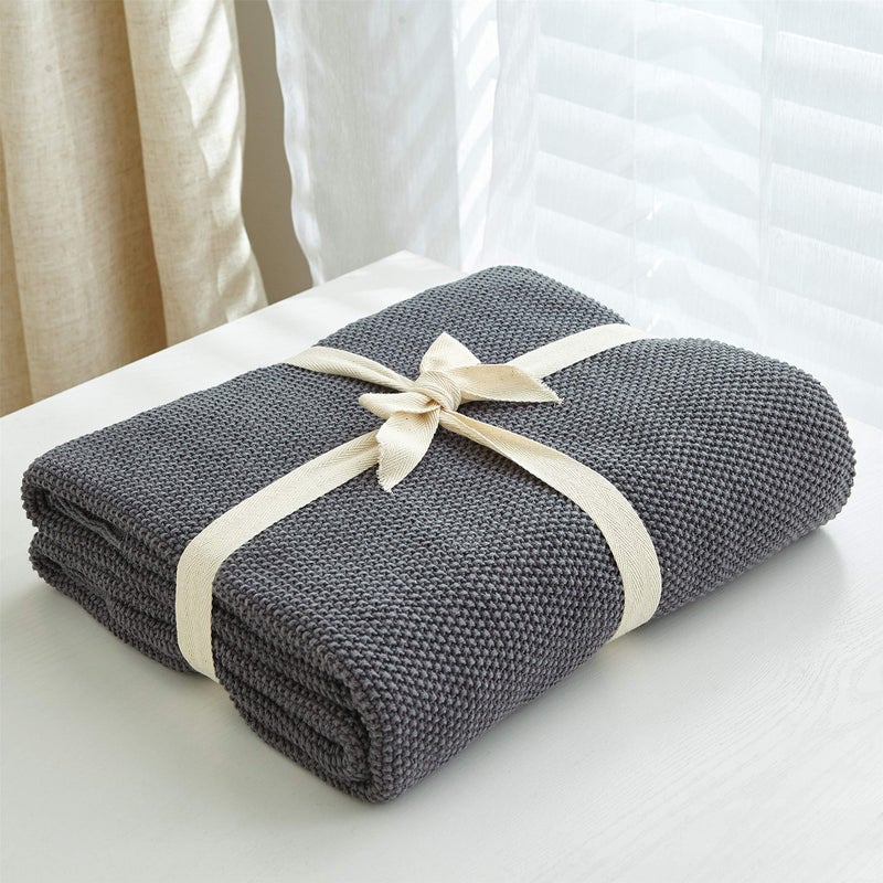 Longhui bedding Dark Grey 100% Cotton Lightweight Cable Knit Throw Blanket for Couch Sofa Bed Home Large Decorative, Bonus Laundering Bag, Dark Gray 60 x 80 Inch, Machine Washable - Image 2